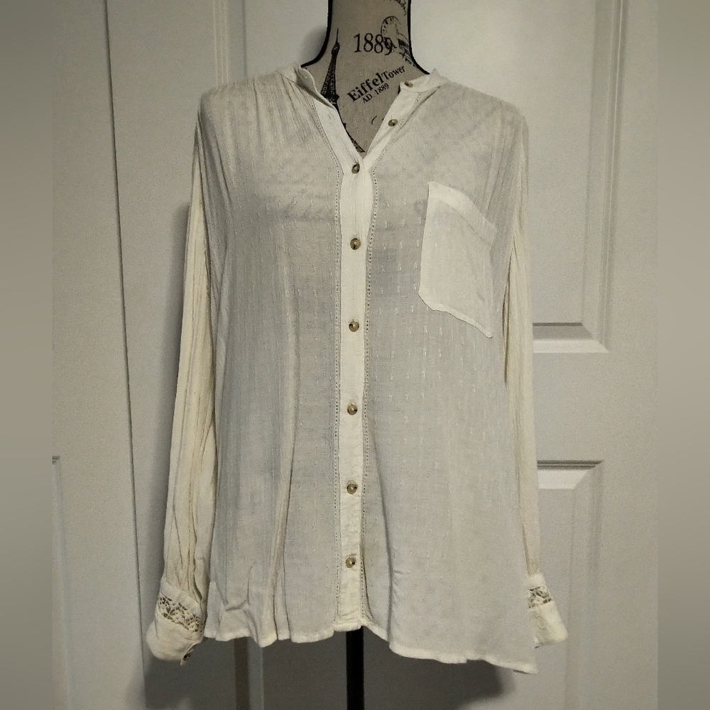 Free People Dressy Cream Button Down Top-  Size M